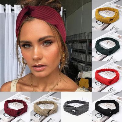 China Decorate Fashion Women Headband Vintage Cross Knot Top Elastic Knit Twisted Headwrap Solid Color Headband Girls Headband Hair Accessories for sale