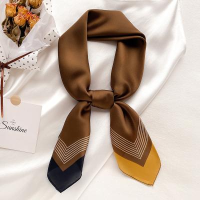 China 2021 Mid Brand Luxury Square Scarf Silk Women Plain Striped Line Shawls And Wraps Fashion Bag Scarves Hair Tie Bandanas Hijab 70*70Cm for sale