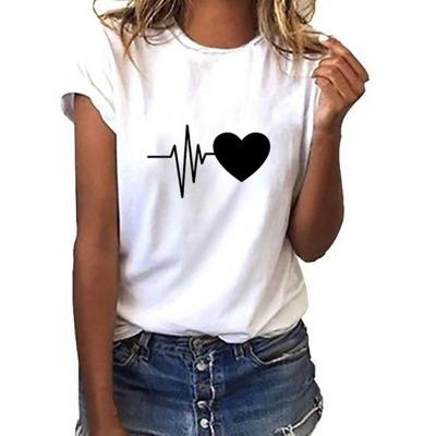 China New Ladies 90s Summer QUICK DRY Women's New Heart Shaped Printed Casual Graphic Short Sleeve T-shirt Tees Top Clothing Top for sale