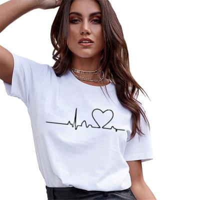 China 2019 New Casual Love T-shirts Harajuku QUICK DRY Printed Tops Stitch Summer Female Short Sleeve T-shirt For Women Clothing for sale