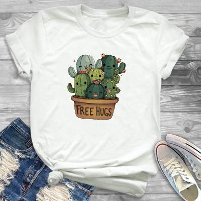 China QUICK DRY Women Shape Print Free Women's Cactus Plants Hugging T Shirt Streetwear Camisas Tees Female Graphic Tees for sale