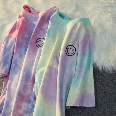 China Breathable Boys And Girls All-matching 2021 Summer New Children'S T-shirt Korean Western Style Tie Dye Short Sleeve Kids Teens Tops for sale