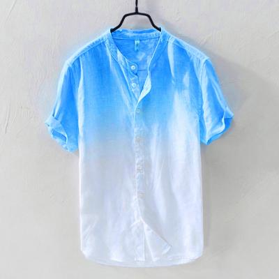 China Breathable Men Fashion Cool High Quality Thin Breathable Collar Hanging Tops Shirts Summer Men's Gradient Dyed Canvas for sale