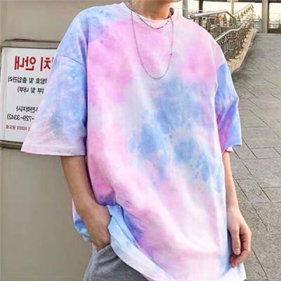 China Summer Men's Breathable Fashion Dyed Tie-Dye Korean Loose Short Sleeve T-Shirts Half-Sleeve Tops for sale