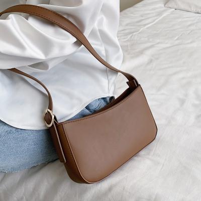 China Fashion Cute Solid Color Small PU Leather Shoulder Bags For Women 2021 Summer Simple Handbags And Female Purses Travel Totes for sale