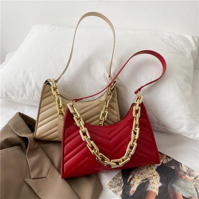 China 2021 PU leather chain fashion check handbags shoulder fashion texture shopping zipper new embossed armpit bag for sale