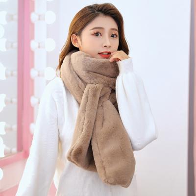 China Women Winter Long Thicken Plush Faux Rabbit Fur Scarf Lady Solid Knitted Neckerchief Long Collar Shawl Neck Warmer Wraps Accessories for sale