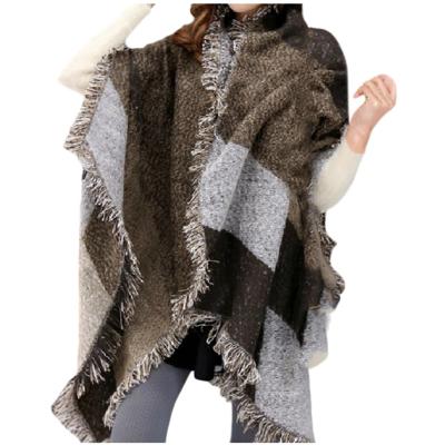 China Fashion 40# Plaid Tassel Women Contrast Color Patchwork Shawl Scarf Faux Wool Vintage Scarves Female Universal Wrap Retro for sale