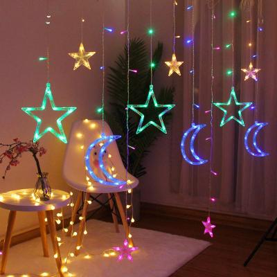 China COTTON+LED Christmas EU 220V Moon Star Lamp LED String Light Decoration For Home Indoor Wedding Led Curtain Lights Holiday Decor for sale