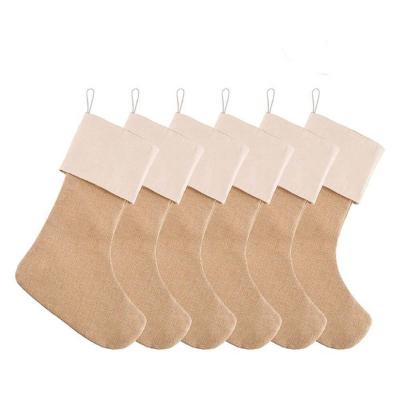 China Cloth& 6pcs/set Large Burlap Fleece Stocking Jute Christmas Storing Simple Fireplace Decor Decoration Sock Christmas Tree Ornaments for sale