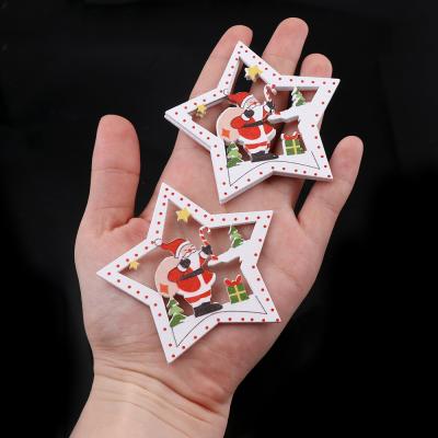 China 10Pcs Wooden Christmas Tree Ornaments DIY Christmas Tree Santa Claus Hanging Ornaments New Year Decor Bells Santa Claus Decorations For Home for sale