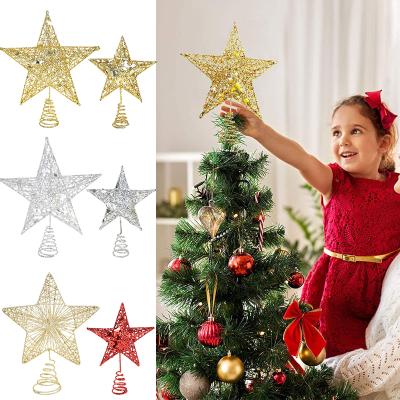 China Plastic/Iron Gold Christmas Glitter Ribbon Star Tree Top Decoration For Exquisite Iron Art Ornament Xmas Party New Year Home Decor for sale