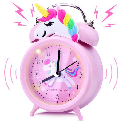 China Classy Pink Unicorn Kids Alarm Double Bell With Backlight Cute Desk Clock Decoration Kid Gifts Home Alarm Clock for sale