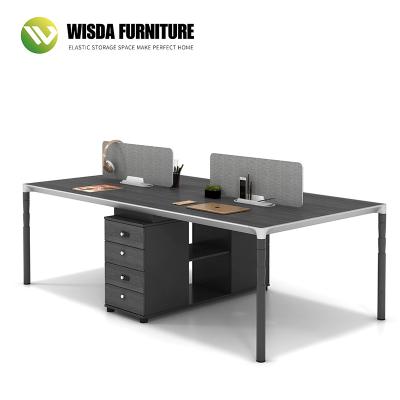 China (Size) WISDA Adjustable Executive Wooden Computer Desk Table 4 Person Cheap Workstations With Table Side Cabinet for sale