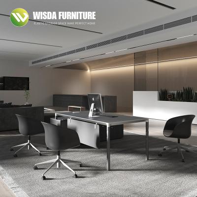 China Wisda Adjustable Contemporary L-Shape (Height) Executive Table With Metal Base Personal Desk With A Huge Cabinet for sale