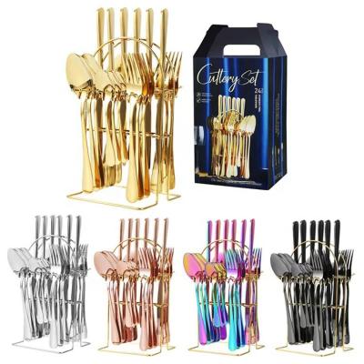 China Sustainable Luxury Restaurant Wedding Party 24pcs Dinnerware With Rack Stainless Steel Cutlery Set for sale