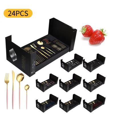 China Sustainable Stainless Steel 24 Pieces Spoons Forks Sets Flatware Gold 24 Pcs Cutlery Set for sale