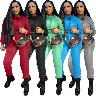 China 2021 Breathable Hood Sweatshirt Winter Two Piece Pants Set Stacked Collar Lounge Wear Joggers Pants Set for sale