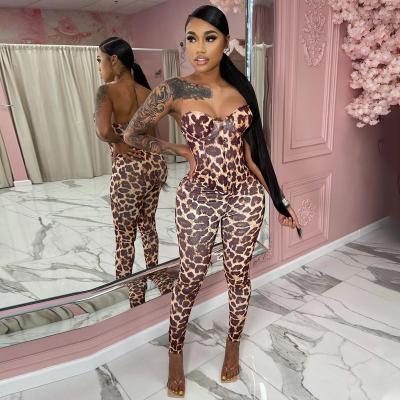 China 2021 Women's Clothing Breathable Casual Leopard Printed Leggings Women Falls Corset Tops And Pant Sets for sale