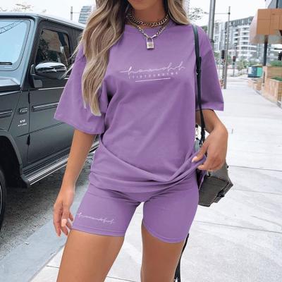 China 2021 Summer Breathable Loose T-shirt And Jogger Shorts Set Letter Printed Tracksuit Women Shorts Two Piece Sets for sale