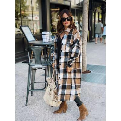 China Wool Plaid Breathable Winter Long Coat 2021 Plus Size Coat Shirt Autumn Casual Jackets For Women for sale