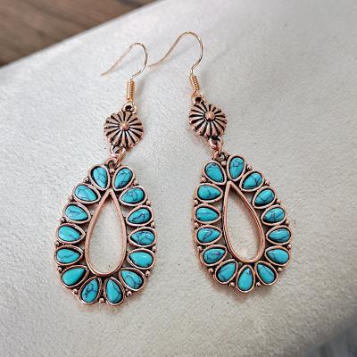 China Drop Shape Turquoise Crystal Earrings Women Jewelry Vintage Copper Elegant Earrings for sale