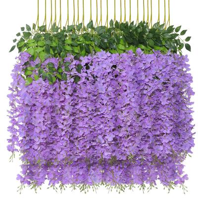 China White Fake Flower Vine Wisteria Hanging Artificial Flowers Wedding Centerpieces Wall Decoration Wisteria Flower Vine For Room Decor for sale