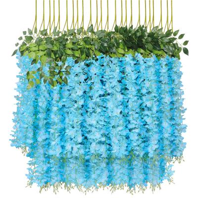 China Vivid Realistic Wall Ceiling Hanging Wisteria Flower Garland Silk Wisteria Wedding Decoration Twine Rattan Artificial Flower Vine Wholesale for sale