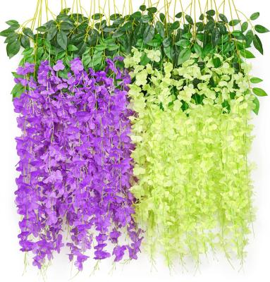 China Wedding Flower Arrangement Wedding Arch Decoration Leaf Silk Flower Vine Artificial Green Rattan Wisteria Garland Decorations Pendant Ivy Wisteria Flowers for Backdrop for sale