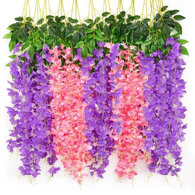 China Amazon Hot Sale 110cm Silk Vine Garland Artificial Wisteria Hanging Flowers High Simulation Wisteria String Flowers for Wedding Home Decoration for sale