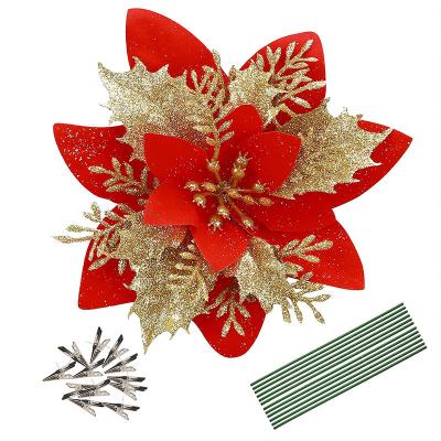 China Flower Head With Stem Christmas Wreath DIY Garland DIY Silver Red Silver Gold 14cm Artificial Flowers For Christmas Tree 2023 New Year Home Decor for sale