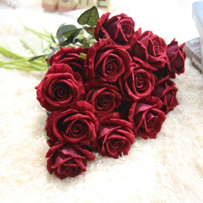 China Wholesale Cheap Durable Red Velvet Rose Florals Artificial Flowers for Home Wedding Decoration for sale