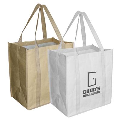 China Customer In Stock Paper Shopping Bag With White PP Woven Laminated Inside Custom Logo Print Water Resistant Kraft Paper Bag PPB002 for sale