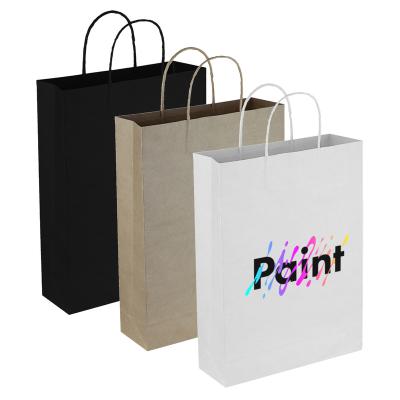 China Customer in Trade Show Stock Paper Bag with Gussets and Strong Paper Rope Handles Custom Logo Water Resistant Kraft Paper PPB008 for sale