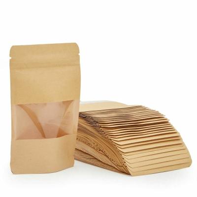 China Recyclable Custom Logo Bags Empty Kraft Paper Heat Seal Tea Kraft Paper Bag With Clear Window for sale