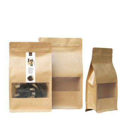 China Recyclable Printed Flat Bottom Paper Storage Frosted Standing Ziplock Bag Food Window Zipper Square Packaging for sale