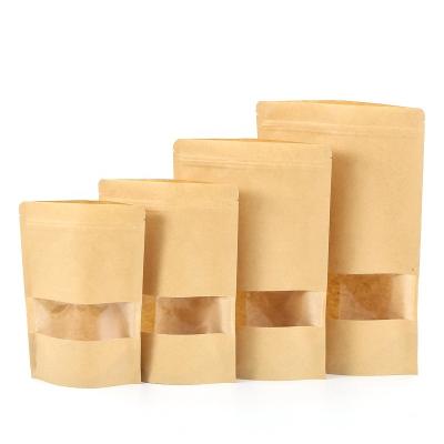 China Recyclable Custom Made Snacks Coffee Cake Confectionery Packaging Vertical Kraft Paper Bag With Window And Zipper for sale