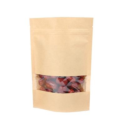 China Free Samples Brown Kraft Moisture Proof Paper Bags With Clear Window Zip Lock Food Grade Packages for sale