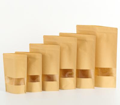 China Recyclable Printed Kraft Paper Holder Pouches Zipper Coffee Bag Brown Clear Window for sale