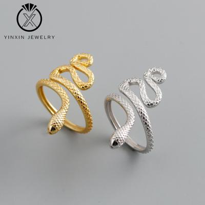 China Gold Ring Unisex Exaggerated Fashion Jewelry Hyperbole YiXin Jewelry S925 Sterling Silver Ring Snake Texture for sale