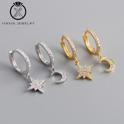 China YiXin Elegant Jewelry S925 Sterling Silver Star And Moon Ear Studs Ladies All-match Gold Plated Fashion Silver Jewelry for sale