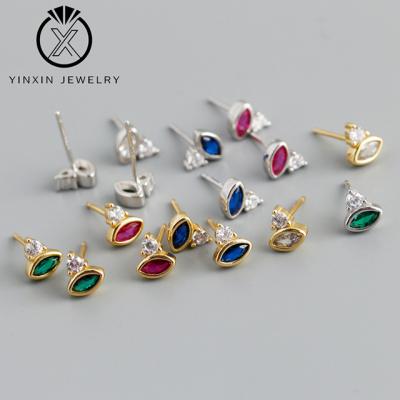 China YiXin Jewelry S925 Jewelry S925 Elegant Gold Fashion Sterling Silver Jewelry Small Eye Simple Multicolor Stone Ladies Stud Earrings for sale