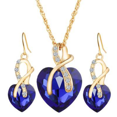 China YiXinJewelry Vintage European and American Heart-shaped Artificial Austrian Crystal Dinner Set Wedding Jewelry Necklace Earrings Zircon for sale