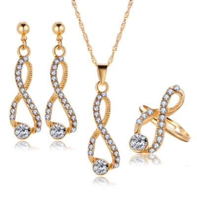 China YiXinJewelry wholesale European and American wedding elegant crystal set of ring necklace earrings figure eight diamond jewelry banquet for sale