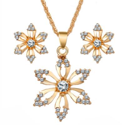 China YiXin's new CLASSIC jewelry necklace set Diamond Crystal Bridal Flower Necklace Earrings three-piece set wholesale for sale