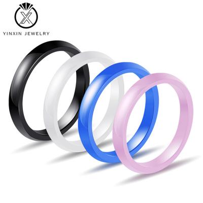 China Simple fashion 3MM inner and outer ring of YiXin jewelry romantic ceramic ring factory wholesale four-color flat arc couples for sale