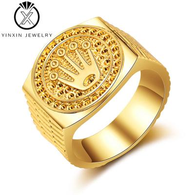 China Hiphop YiXin Jewelry 2021 Unisex Crown Ring Hip Hop Alloy Non-fading Men's Gold Plated Ring for sale