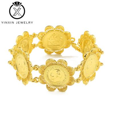 China YiXin Jewelry Sale Sunflower Bangle Bracelet 18K Elegant Hot Brass Gold Plated Ladies Birthday Gold Coin Fashion Jewelry for sale