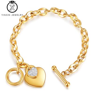 China YiXin Jewelry Factory Factory Outlet OT Romantic Love Loop Titanium Steel Stone Inlaid Heart Bracelet Ladies Party Fashion Jewelry for sale