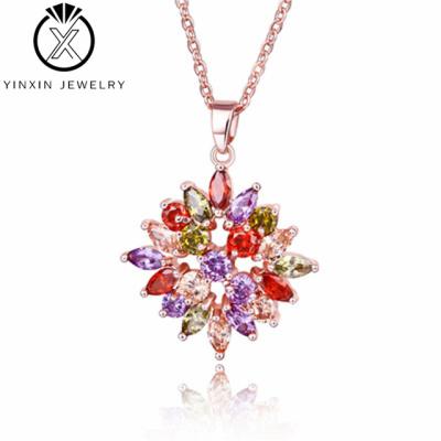 China YiXinJewelry European and American Women's Wholesale Copper Necklace Gold Plated Color Zircon Color Fashion Flower Exaggerated Pendant TRENDY for sale